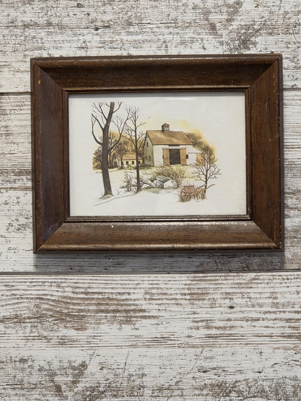 Rustic Brown Wood Framed Winter Farmhouse Art Print - Home Art